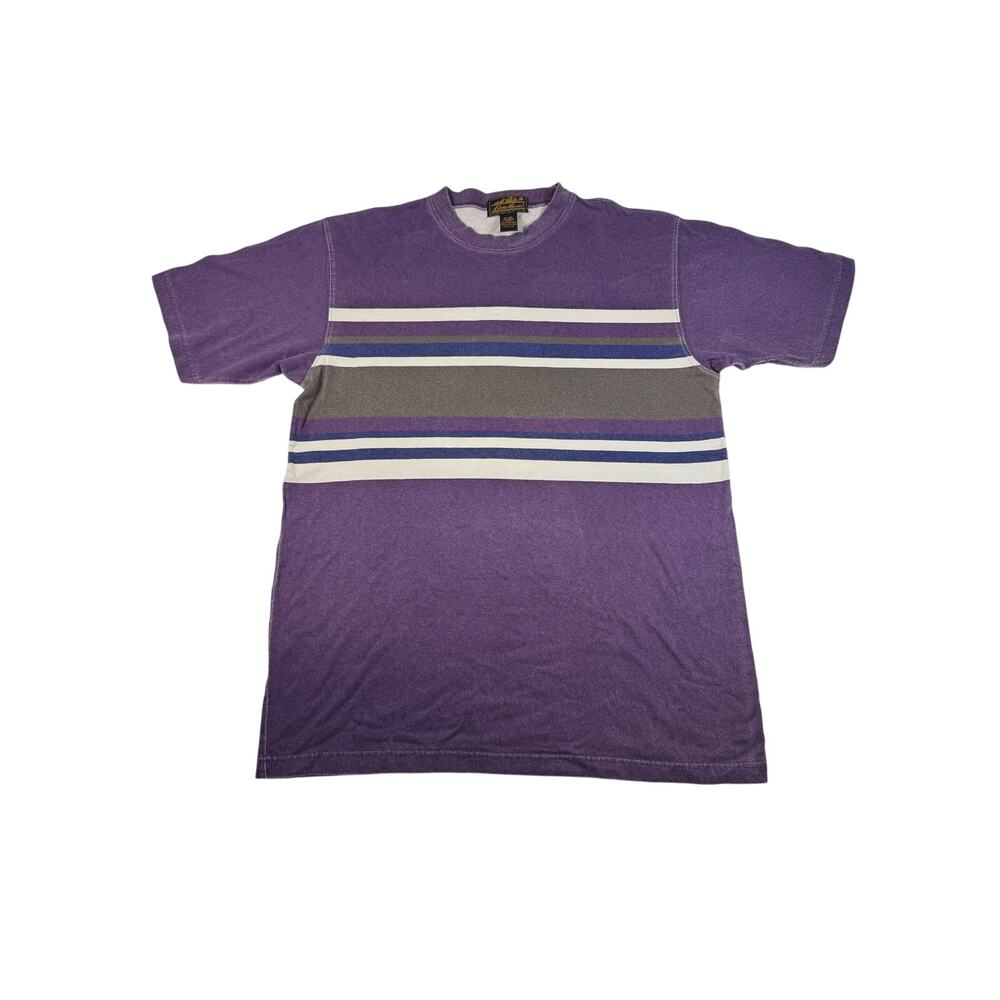 Vintage 90s Eddie Bauer T Shirt Mens M Purple Striped Outdoor Outfitters Tee